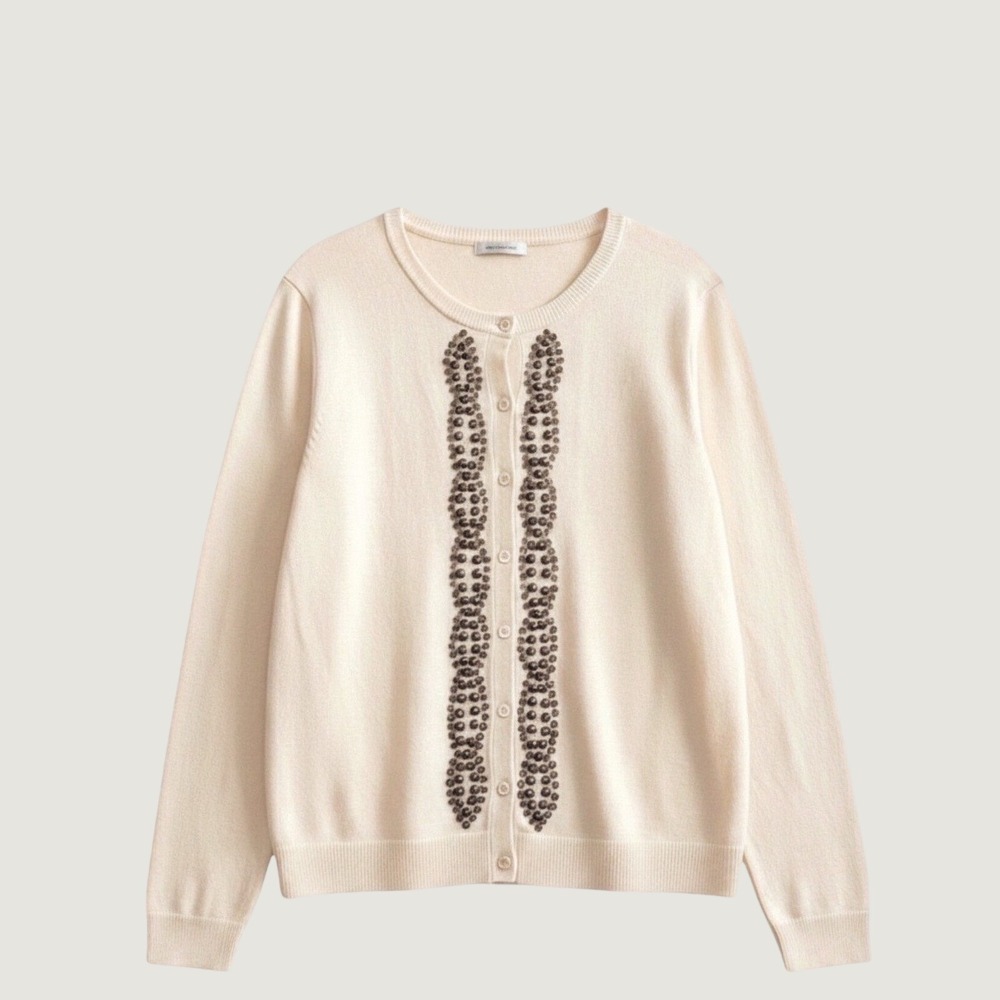 Hanna Andersson Cream Cashmere Angora Blend Beaded Cardigan Womens XL NEW